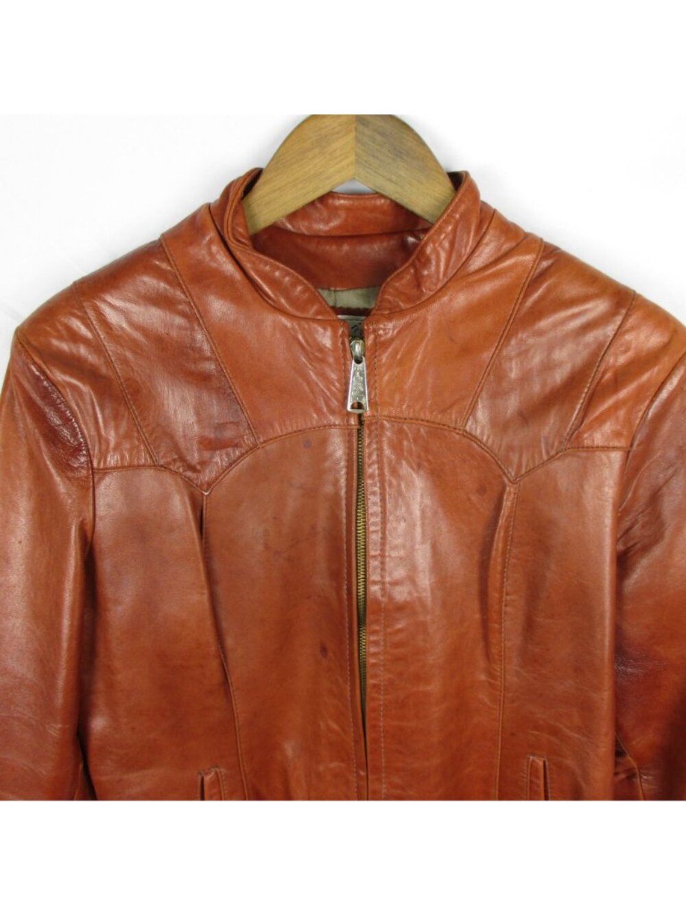 Vintage Womens Genuine Leather Jacket Brown Zip Front Size 12 Hecho En Mexico - Picture 2 of 10